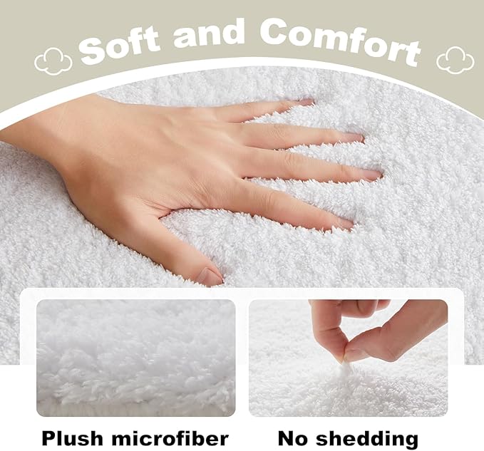 TYUU Toilet Rug, Ultra Soft Toilet Rugs U Shaped Machine Washable Non Slip Absorbent Quick Dry Toilet Mat with Rubber Backing, White 20" x 24" U Shape