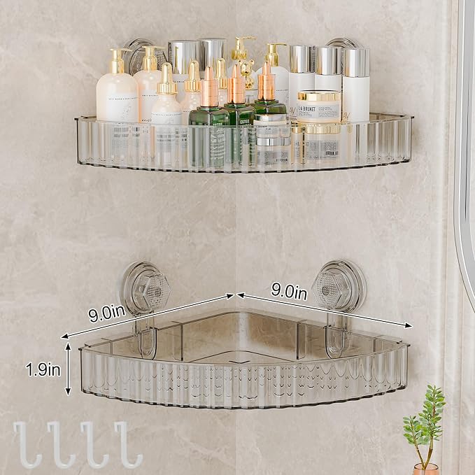 Shower Caddy Suction Cup Corner Bathroom Shower Organizer for Bathroom Storage & Home Decor Kitchen No Drilling Large Capacity Removable and Reusable Shower Shelves for Inside Shower (corner,Clear)