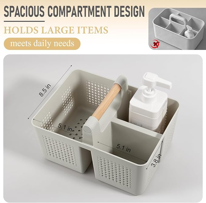 JiatuA Shower Caddy Basket Portable Caddy Organizer with Handle Cleaning Supplies Caddy Plastic Tool Storage for Bathroom Kitchen College Dorm Bedroom, Grey