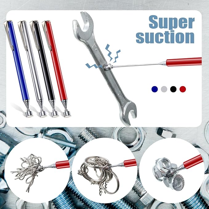 Patelai 4 Pieces Telescoping Magnetic Pick up Tool Grabbers Reacher Tools with Pocket Clip 25 Inch Telescopic Retrieving Magnet Gift for Man, Father, Mechanic, Handyman, Husband (Multicolor)