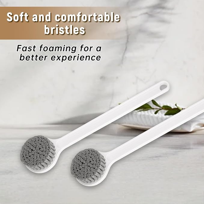 New Upgrade Shower Brush with Soft Nylon Bristles, Long Handle Shower Bath Brush, Back Scrubber for Shower, Body Exfoliator for Wet or Dry Brushing