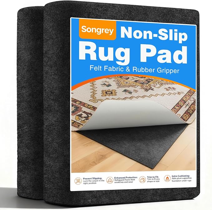 Songrey Non Slip Rug Pad Gripper 8x10 Ft, Thick Felt Fabric with Anti Skid Backing, Carpet Pad for Hardwood Floors, Keep Area Rugs in Place and Safe