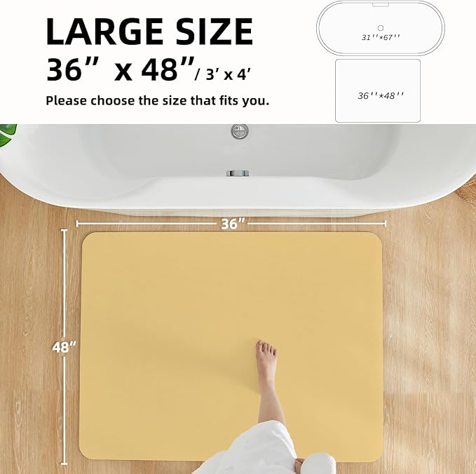 TYUU Bathroom Mat Quick Dry, Bathroom Rugs Non Slip Washable Thin Absorbent Bath Mat Fits Under Door Bathroom Floor Mat Perfect for Bath, Shower, or Sink 36"x48" Light Yellow