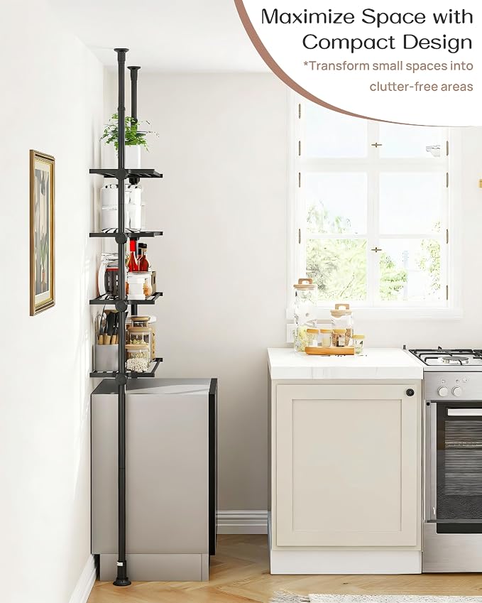 ALLZONE Adjustable Over The Toilet Storage Shelf, 4-Tier Ample Bathroom Organizer and Storage, Tension Mounted Above Toilet Storages Cabinet for Versatility, Fits 66-113 Inch Heights, Matte Black