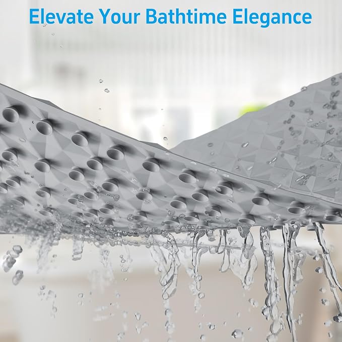 Non Slip Bathtub Mat for Bath Tub Shower - Natural Rubber Mat with 241 Suction Cups - Soft Bathroom Safety Mat - Unique Diamond Pattern - Fatigue Relief - Machine Washable - 16 × 28 Inch