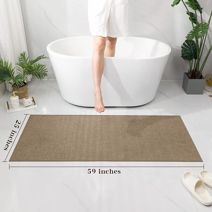 chakme Bathroom Rugs Mat 59x25, Ultra Thin Non Slip Bath Mat Large Quick Dry Absorbent Bath Mat for Bathroom Floor, (Dark Beige, 59"x25")