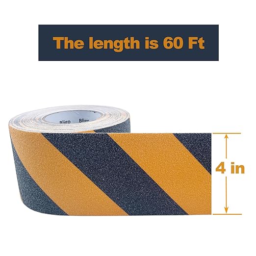 Anti Slip Safety Grip Tape 4 Inch x 60 Ft, Non Skid Tread for Stairs, Steps, Floors, Caution Dangerous Zones, Indoor and Outdoor Use (Yellow and Black)