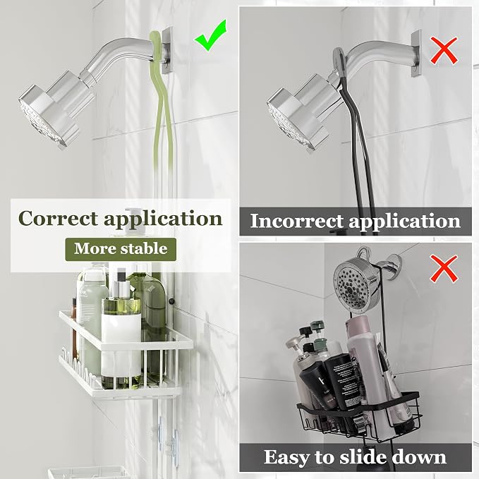 Skyapex Shower Caddy Hanging: Adjustable Height Organizer for Over Showerhead - Rustproof Shower Shelves with Hooks & 2 Soap Holders, White