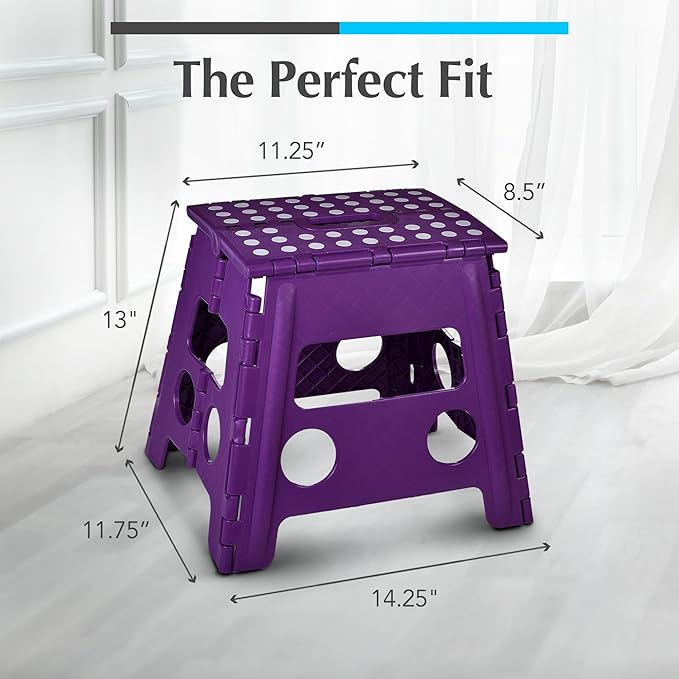 Handy Laundry Folding Lightweight Step Stool - Sturdy Enough to Support Adults - Opens Easy with One Flip - Great for Kitchen, Bathroom or Bedroom (White - 13 Inch)