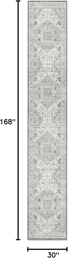 Madane Hallway Runner Rug 2'6''x14' Kitchen Runner, Non Slip Vintage Runners for Hallways Washable Kitchen Rugs Soft Low Pile 2.5x14 ft Rug Runner for Laundry Room, Entryway and Bedroom, Ivory/Brown