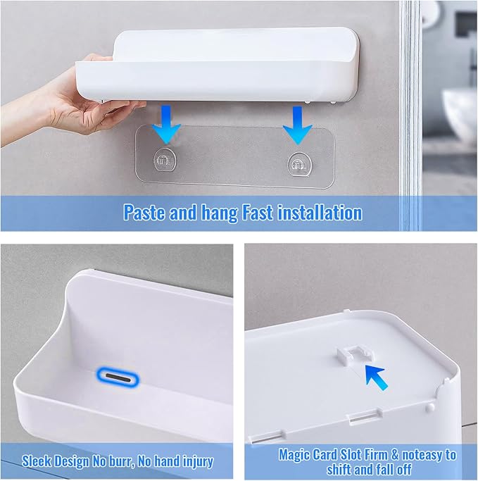 Diesisa 2pc Acrylic Wall Mounted Shower Caddy, Adhesive Shelf, Bathroom Shelves for Wall, No Drilling Hang Walls,Stick on Shelf, with Self Adhesive Tape, for Bathroom, Kitchen, Living Room