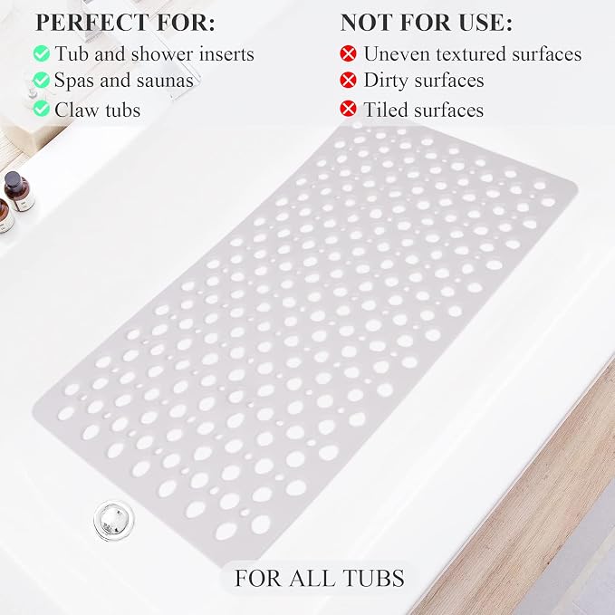 Bath Mat for Tub, 30 x 17 inch Non Slip Bathtub Mat Machine Washable Shower Mat with Suction Cups, Quick Drain Bathtub Mat for Bathroom (Khaki)