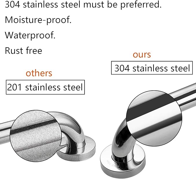 Rockgoya Shower Grab Bar, 2 Pack 24 Inch Bathroom Grab Bar, 304 Stainless Steel 1.25" Diameter Anti-Slip Handicap Grab Bar Support Shower Rail Senior Handrail Shower Safety Bar Handle