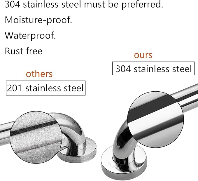 Rockgoya Shower Grab Bar, 2 Pack 12 Inch Bathroom Grab Bar, 304 Stainless Steel 1.25" Diameter Anti-Slip Handicap Grab Bar Support Shower Rail Senior Handrail Shower Safety Bar Handle