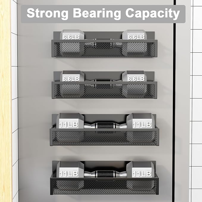 Aufworld Magnetic Spice Rack for Refrigerator, 4 Pack Magnetic Shelf, Fridge Magnet Organizer with Moveable 8 Hooks, Magnetic Fridge Shelf for Kitchen Organization and Storage (4 Pack)