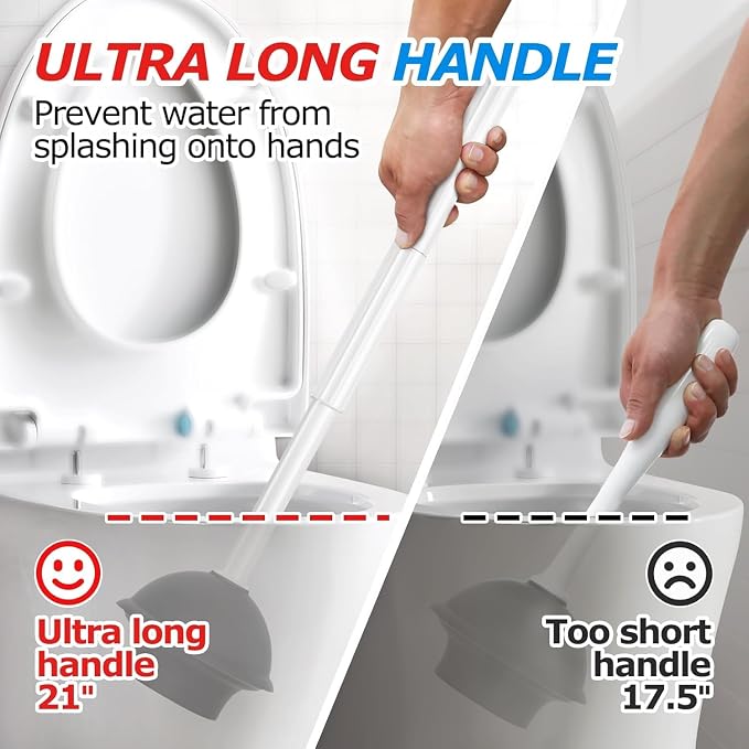 FORASTO 2Pack 2 in 1 Toilet Brush and Plunger Set, Toilet Bowl Brush Plunger Set,Extended Handle Plunger,Bathroom Cleaning Tools,Toilet Brush Plunger Combo,Cleaning Brush（Pearl White，21inch）