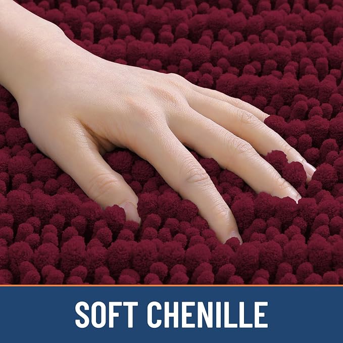 Smiry Bathroom Rugs Mat 44x24, Extra Soft Absorbent Chenille Bath Rugs, Non Slip Rubber Backing Machine Washable Quick Dry Bath Mats for Bathroom Floor, Tub, Shower, Home Decor Accessories, Burgundy