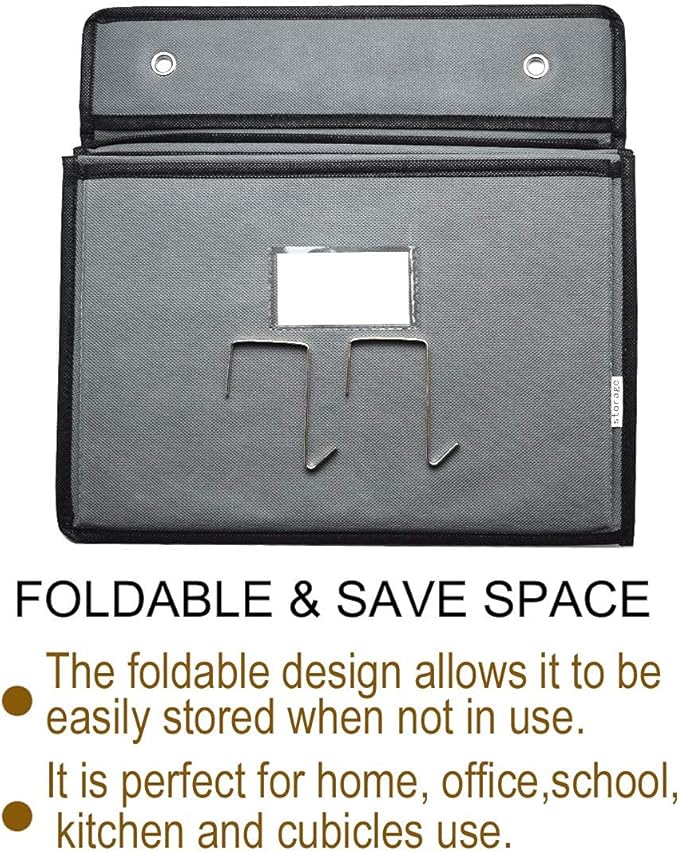 Over the Door Hanging File Organizer 5 Extra Large Pockets Wall Hanging File Folders Organizer Holders,Home Office Supplies Storage Pocket Chart for Paper Mails Planners Notebooks,Gray