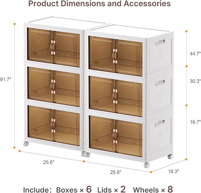 UAMFURI Stackable Storage Bins with Lids, 672QT Closet Organizers and Storage with Doors and Wheels, Extra Large Storage Cabinet, Collapsible Plastic Drawers for Bedroom Dorm Office Garage