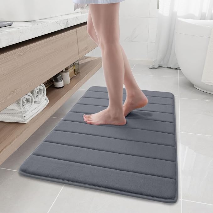 Buganda Memory Foam Bath Mat, 35.4" x 24", Ultra Soft and Non-Slip Bathroom Rugs, Water Absorbent and Machine Washable Bath Rug Runner for Bathroom, Shower, and Tub, Dark Grey