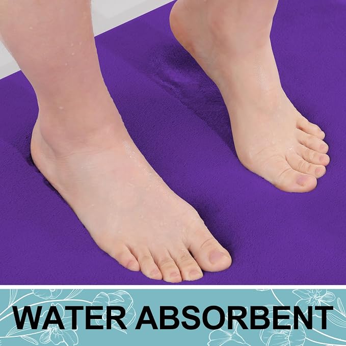 Smiry Memory Foam Bath Mat 30x20, Extra Soft and Absorbent Bathroom Mats, Non Slip Washable Carpet for Floor, Shower and Tub, Deep Purple