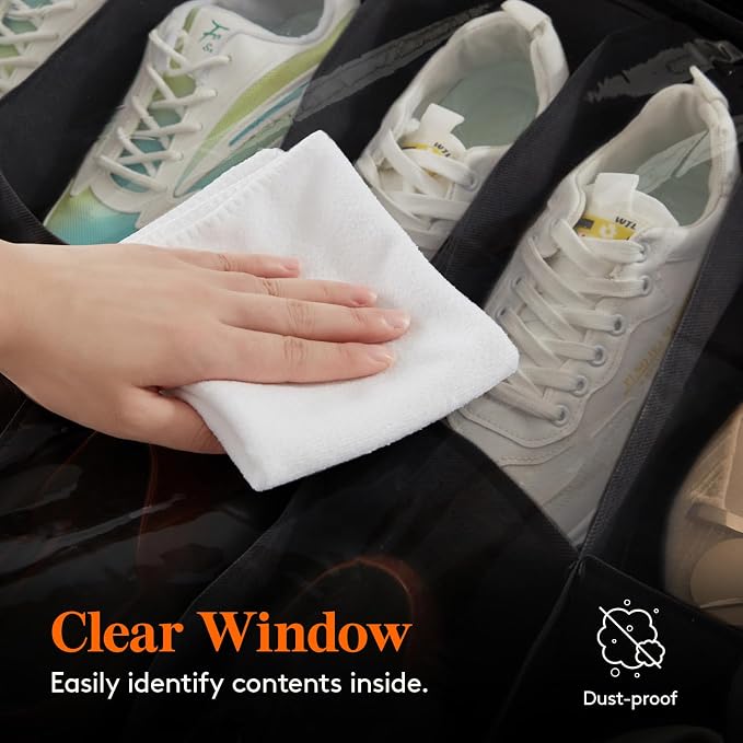 Lifewit Under Bed Shoe Storage Organizer 2 Pack(16 Shoes Cells), 4.3 Inches Profile Fabric Shoes Container Box with Clear Cover, Foldable Storage Bag with 2 Handles, Fits 16 to 32 Pairs