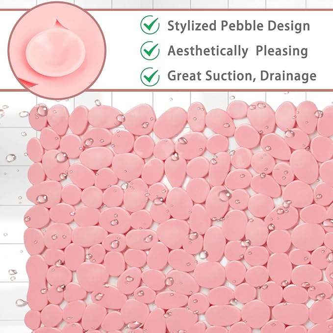 SONGZIMING Pebble Bath Mat for Bathtub to Anti Slip Bathtub Mat in Shower with 16 Inches by 35 Inches (Pink)