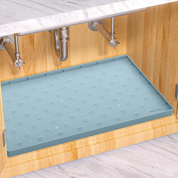 Sdpeia Under Sink Mat 22"×19" Waterproof Silicone Cabinet Liner & Sink Protector for Kitchen & Bathroom, Multi-Purpose Organizers Tray for Pets, Laundry, Cat Litter Mat