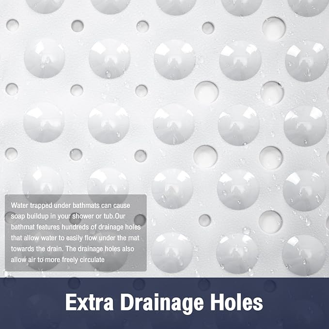 Extra Long White Bathtub Mat Non Slip, Soft Bath Mat for Tub 40 x 16 Inch Full Size, Bath Tub Shower Mats for Bathroom Floor, Big Suction Cups and Drain Holes, Easy Washable, BPA Free