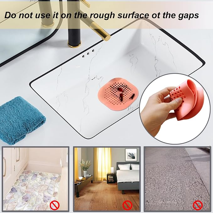 Hair Drain Catcher,Square Drain Cover for Shower Silicone Hair Stopper with Suction Cup,Easy to Install Suit for Bathroom,Bathtub,Kitchen 2 Pack (Orange)