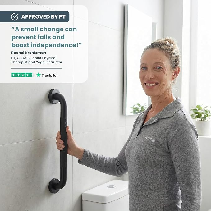 PELEGON Grab Bars for Shower 2-Pack 16 Inch - Stainless Steel Shower Grab Bars for Seniors - Bathroom Safety Handle Non-Slip Grip Rust Resistant Wall Mounted Support Bar for Bathtub Shower - Black