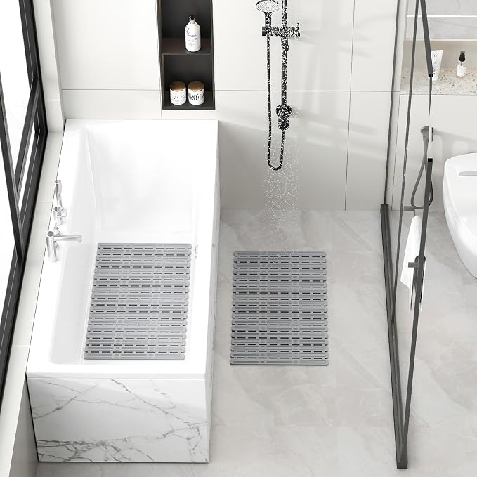 XIYUNTE Shower Mat Non Slip Bath Mat for Tub - 27 X 16 Inch TPE Bathtub Mat Non Slip Shower Mats for Inside Shower, Bath Tub Mat with Powerful Suction Cup, Easy to Cut and Dry, Ink Gray