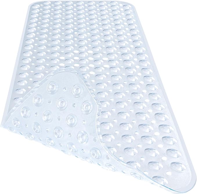 Extra Long Clear Bathtub Mat Non Slip, Soft Bath Mat for Tub 40 x 16 Inch Full Size, Bath Tub Shower Mats for Bathroom Floor with Big Suction Cups and Drain Holes, Easy Washable, BPA Free