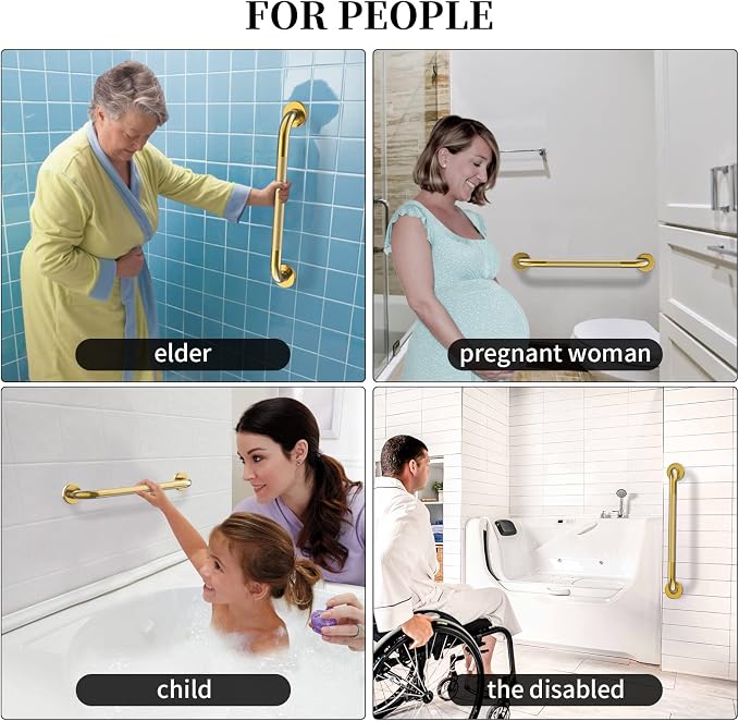 Gold Shower Grab Bar 24 Inch, Zepolu Stainless Steel Anti-Slip Bathroom Grab Bar w/Knurled Grip, Golden Safety Balance Support Toilet Assist Handrail Textured Handle for Handicap Injury Elderly Senior