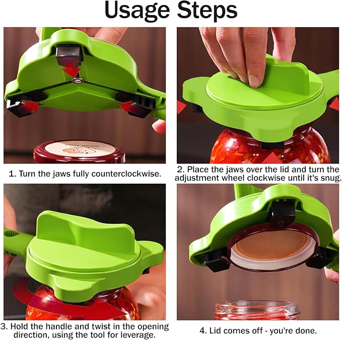 Adjustable Jar Opener for Weak Hands, 4-in-1 Multi-Function Manual Bottle Opener and Corkscrew Set for Seniors with Arthritis, Universal Lid Gripper Kitchen Gadget for All Jar Sizes (green)