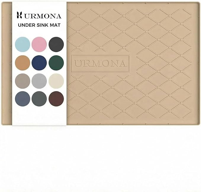 URMONA 34" x 22" Waterproof Silicone Mat in Multiple Sizes & Colors, Under Sink Mat for Kitchen & Bathroom, Pet Food Pad for Dogs & Cats, Kitchen Cabinet Liner, Multi-Purpose for Storage(Ochre)