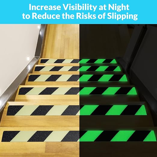 LifeGrip Anti Slip Traction Tape with Glow in Dark Green, 4 Inch x 38 Feet - Best Grip, Friction, Abrasive Adhesive for Stairs, Tread Step, Indoor and Outdoor, Green/Black (4 inch X 38 feet)