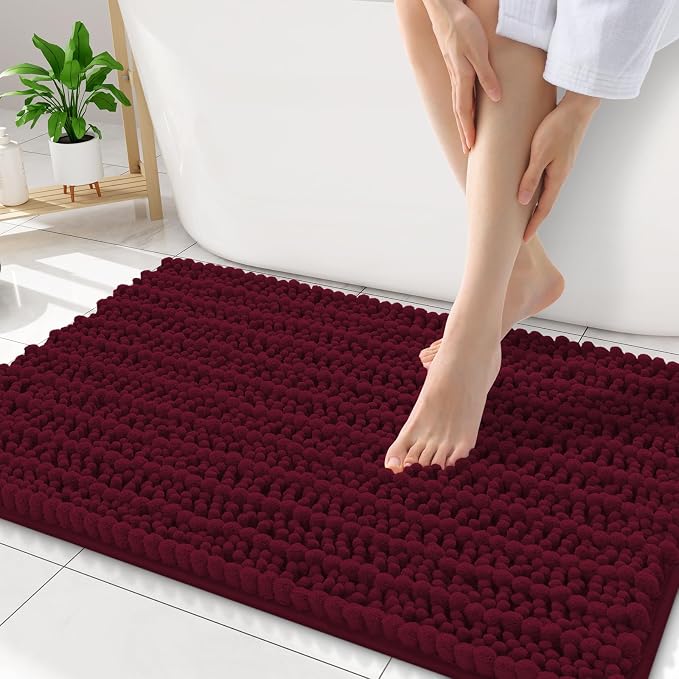 Smiry Bathroom Rugs Mat 34x21, Extra Soft Absorbent Chenille Bath Rugs, Non Slip Rubber Backing Machine Washable Quick Dry Bath Mats for Bathroom Floor, Tub, Shower, Home Decor Accessories, Burgundy