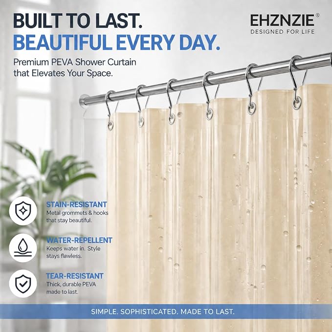 EHZNZIE Beige Shower Curtain Liner 72x72, PEVA Waterproof Bath Curtain, No Chemical Smell, 3 Weighted Magnets, Durable with Rustproof Metal Grommets