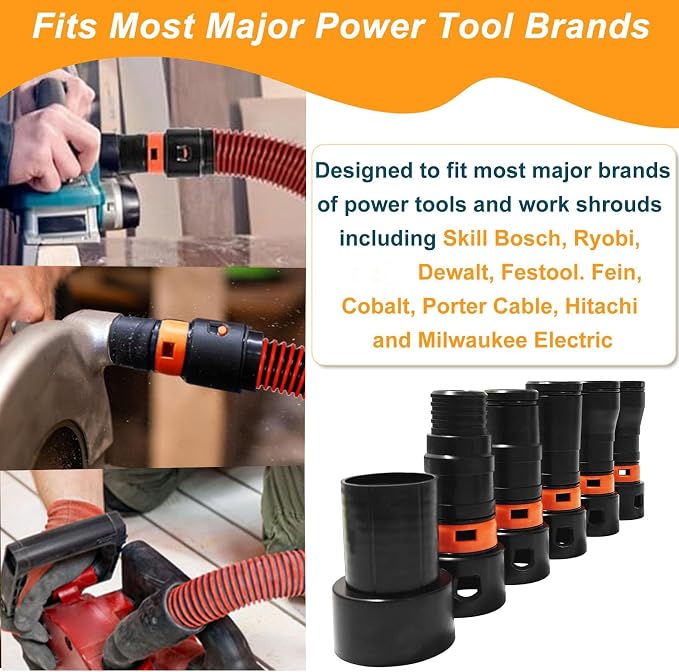 16FT Shop Vac Hose, Dust Collection Hose Kit for Home&Shop Vacuums System with 6 Adapters for Woodworking Power Tool & Sander, Compatible with festool/dewalt/bosch/ryobi/, etc Most Multi-Brands