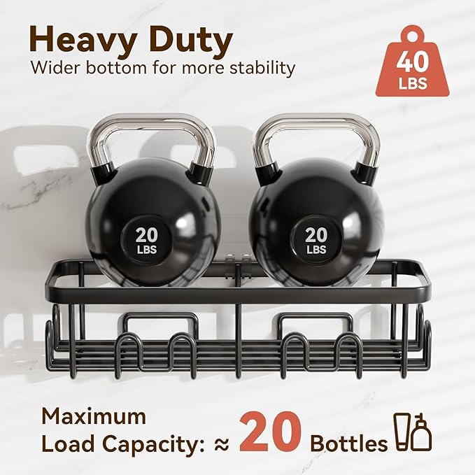 YASONIC Shower Caddy Adhesive, 100% Rustproof Shower Organizer with Soap and Toothbrush Holder, Large Capacity Shower Shelves for Inside Shower, No Drill Shower Storage for Home (5 Pack Black)