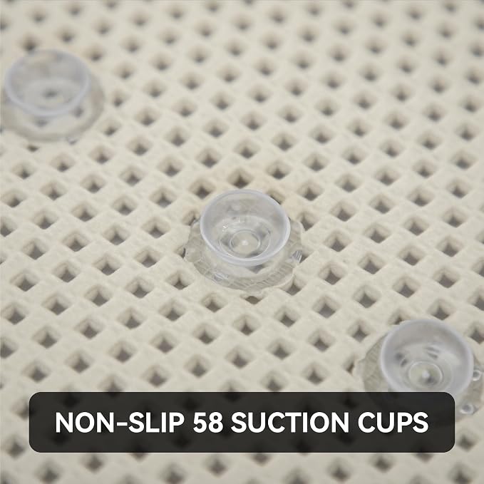 Bathtub Mat Non Slip Ivory 36” X 17” Shower Mat Soft Foam Bath Mats for Bathroom Tub, Bathtub Mat with Drain Holes, Suction Cups, Shower Mat Non Slip