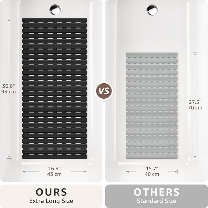OTHWAY Shower Non Slip Mat, 36.6" x 16.9" Soft Bath Mat for Tub Non Slip, Anti Slip Shower Mat with Suction Cups, Easy to Cut Shower Floor Mat, Machine Washable Bathtub Mat, Black