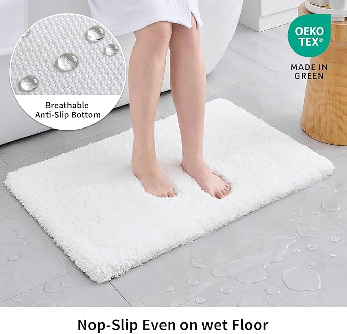 Disolla White Bathroom Rug 24x36 - Non-Slip Plush Thick Bath Mat, Highly Absorbent & Ultra Soft Fluffy Floor Mat, Machine Washable for Shower and Tub