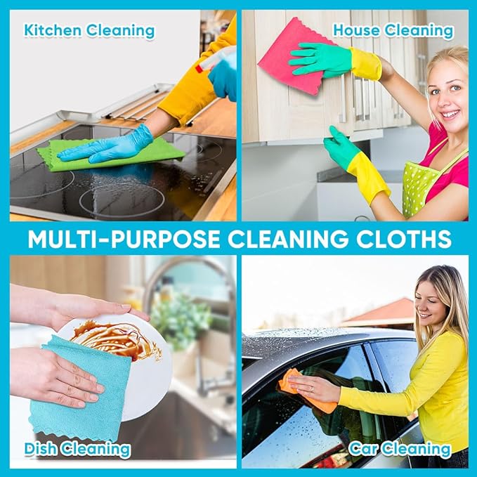 Orighty Microfiber Cleaning Cloth, 10 Pack Highly Absorbent Cleaning Rags, Household Cleaning Supplies, Reusable Lint Free Cloths Microfiber Rag for House, Kitchen, Car Care, 12x11 inch, Multicolor