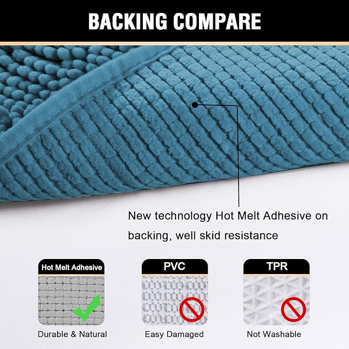 H.VERSAILTEX Bath Mat for Bathroom Non Slip Luxury Chenille Ultra Soft Bath Rugs 24x36 Absorbent Non Skid Shaggy Rugs Washable Dry Fast Plush Area Carpet Mats for Indoor, Bath Room, Tub - Dark Teal