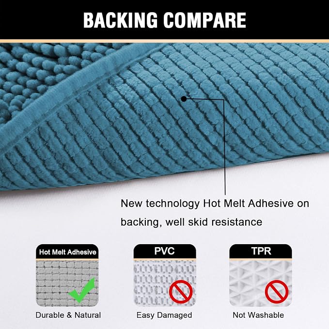 H.VERSAILTEX 20" X 32" Chenille Shaggy Bath Rug, Door Mat, Efficient Water Absorption, Thick, Anti-Slip and Plush Bath Mat for Bathroom, Living Room and Laundry Room (Dark Teal)