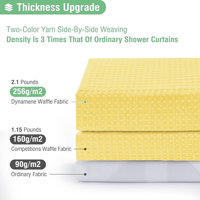 Dynamene Long Fabric Shower Curtain - 78 inch Long Waffle Weave Weighted Cloth Shower Curtains for Bathroom, Neutral Heavy Duty Hotel Spa Luxury Bath Curtain Set with 12 Hooks, 72x78, Yellow