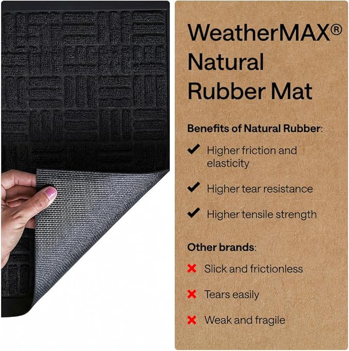 GORILLA GRIP 100% Waterproof All-Season WeatherMAX Doormat, 60x24, US Designed Natural Rubber, Stain and Fade Resistant, Low Profile Indoor Outdoor Door Mats, Easy Clean Patio Mat, Midnight Maze