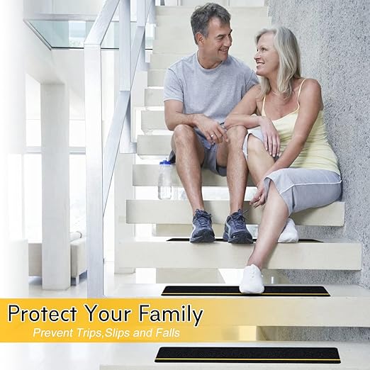 S&X Outdoor Stair Treads Non-Slip Safety Tape, 6” x 24”, 5-Pack, Pre-Cut Anti Slip Tape with Reflective Stripe, Heavy Duty Traction Grip Tape for Wooden Steps, Concrete Stairs, Decks